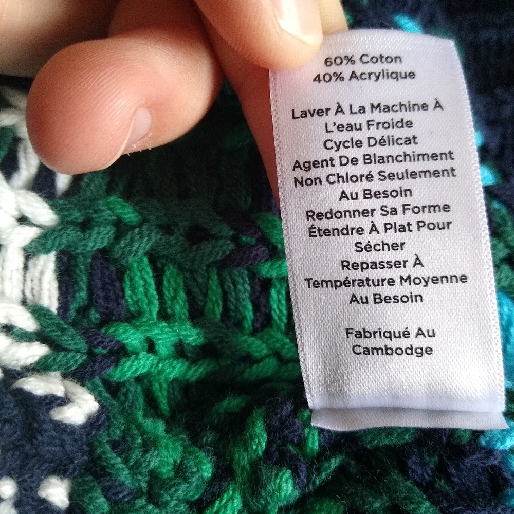Talbots Petite Knit Sweater Navy Blue Green Patterned Cotton Blend Pullover. - Picture 7 of 7